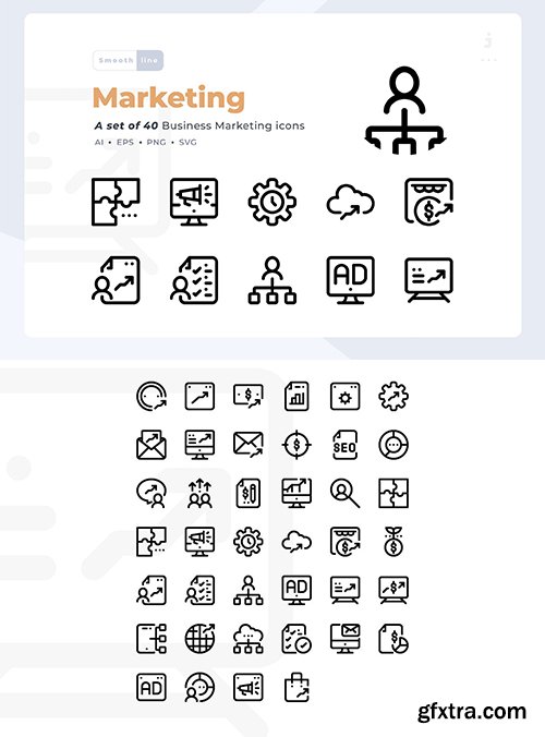 Smoothline - 40 Business Marketing Icon Set
