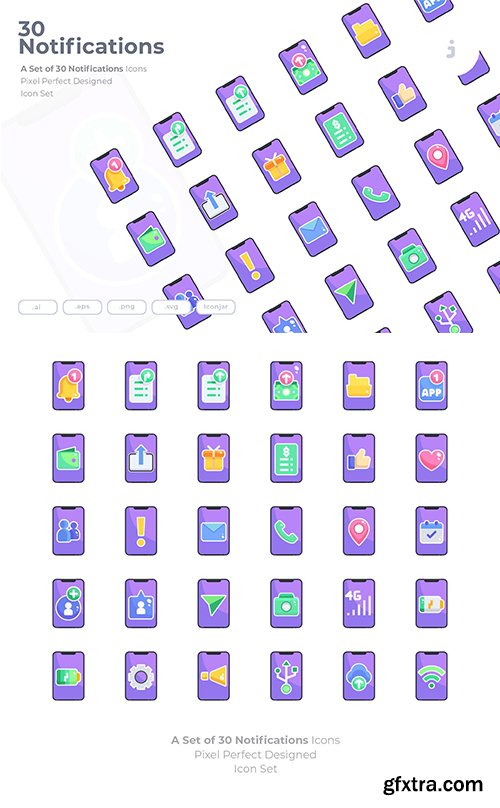 30 Notifications Icons - Flat