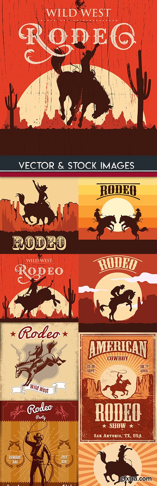Rodeo Wild West cowboy on a bull design banner