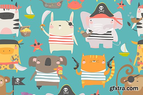 Vector seamless pattern with cute animals