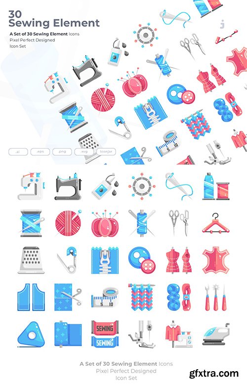 30 Sewing Element Icons - Flat