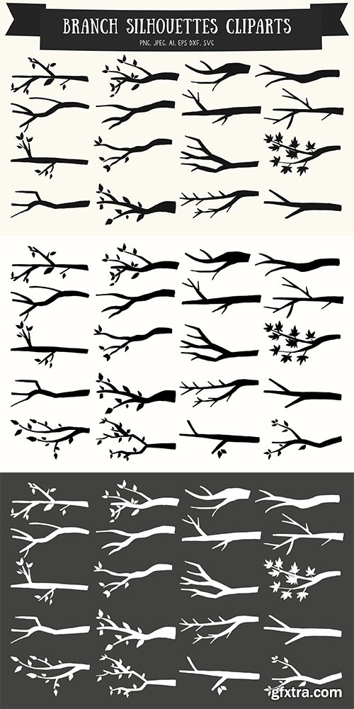 20 Branch Silhouettes Handmade Cliparts