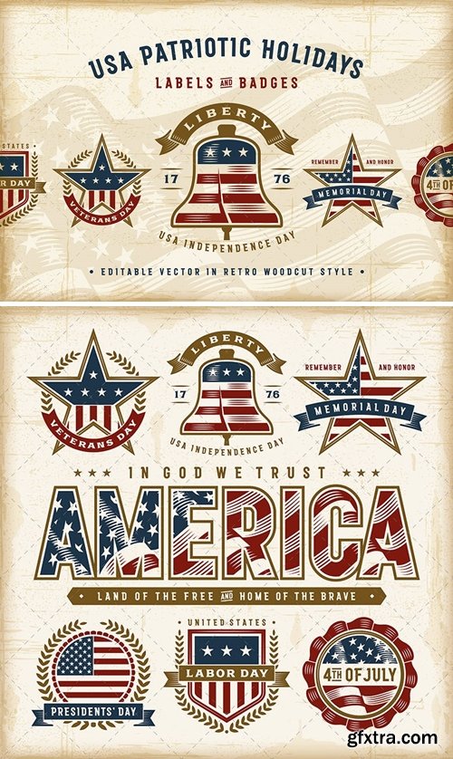 Vintage USA Patriotic Holidays Labels Set