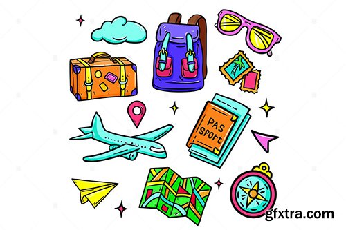 Travel and Vacation - Vector Isolated Stickers Set