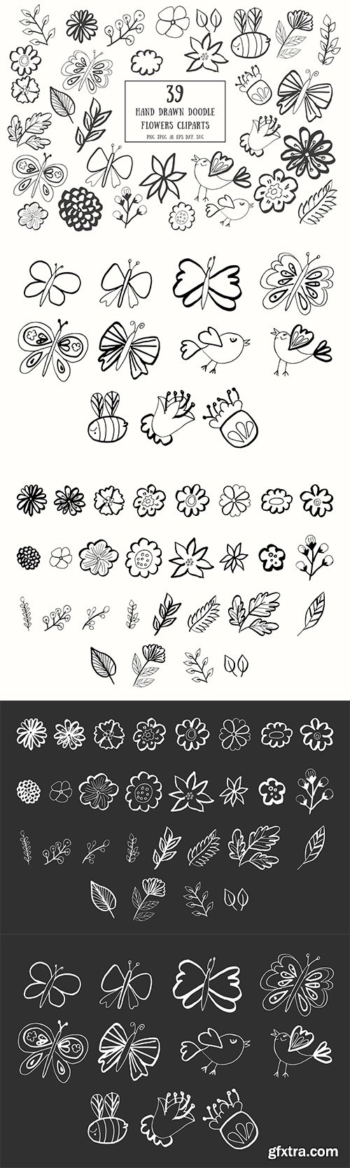 35+ Handdrawn Doodle Flowers Cliparts
