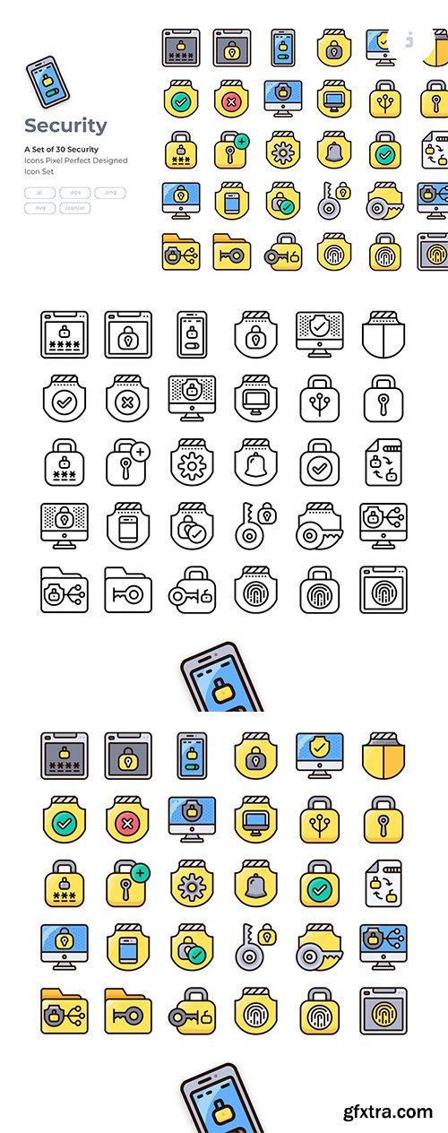 30 Security Icon set - Detailed Round line