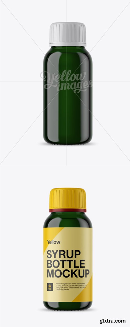 Green Glass Syrup Bottle Mockup 34523