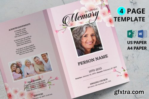 Cherry blossom funeral program template