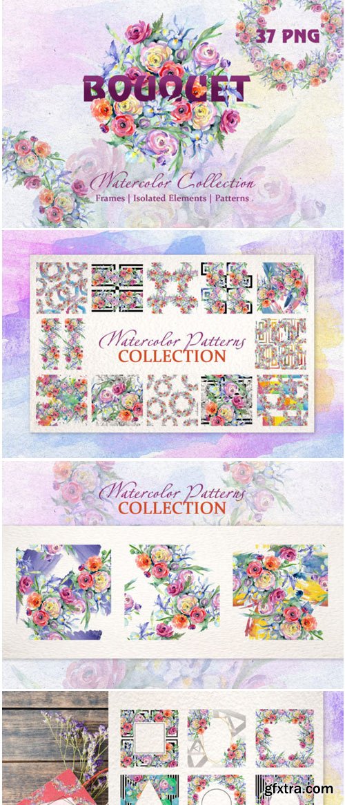 Bright Watercolor Bouquets PNG 1547600
