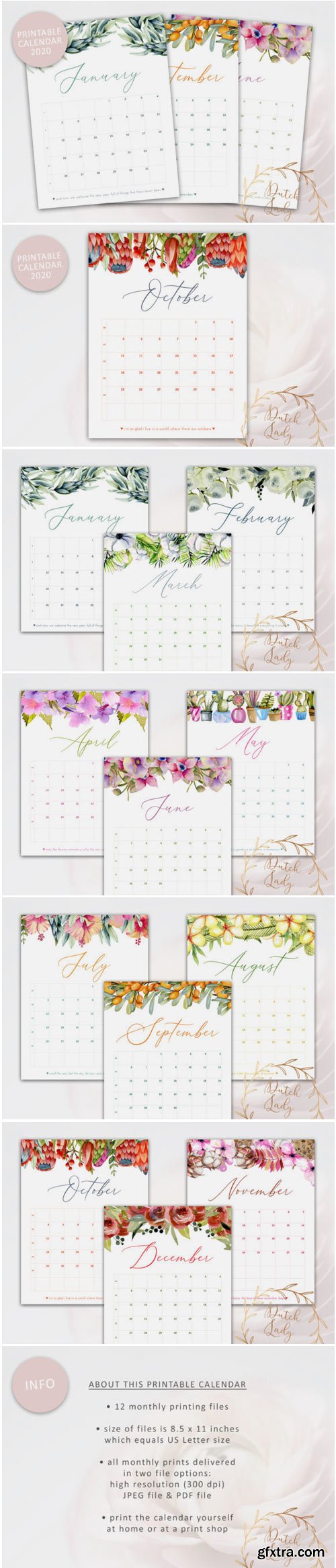 Printable Monthly Calendar 2020 Florals 1552044