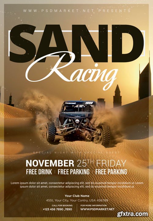 Sand car racing - Premium flyer psd template