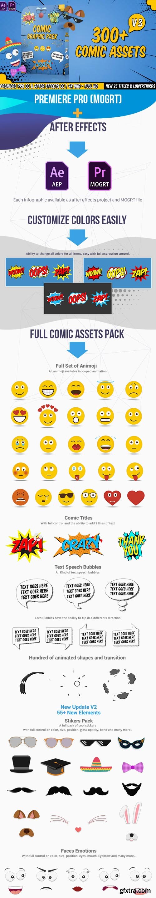 Videohive - Comic Titles - Speech Bubbles - Emoji - Stickers - Flash FX Graphic Pack V.3 - 22645319
