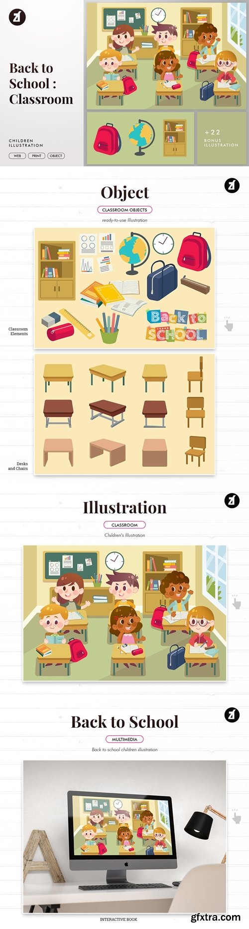 Back to school classroom illustration with objects