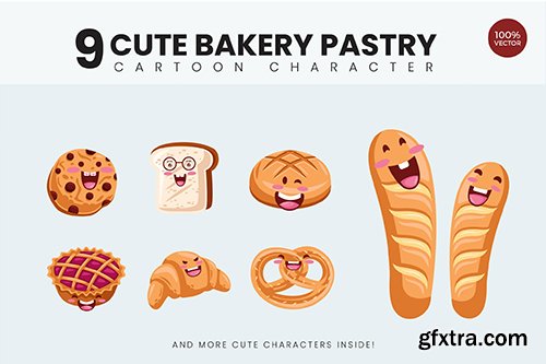 9 Cute Bakery Pastry Vector Illustration Vol.1