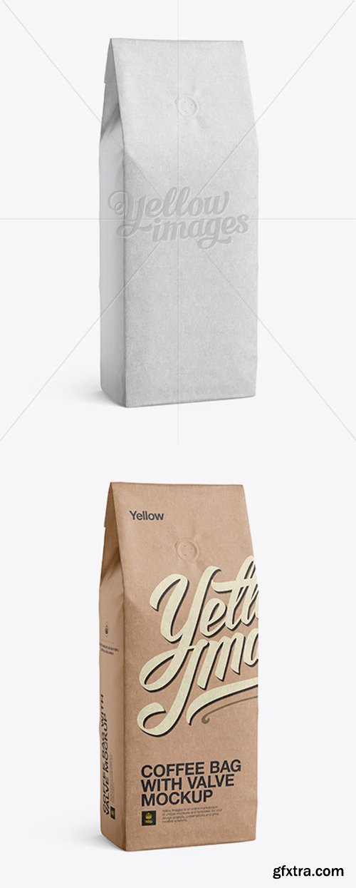 Kraft Coffee Bag With Valve Mockup - Half-Turned View 11886