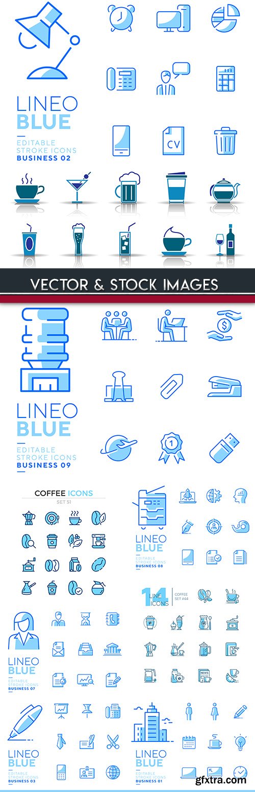 Collection icons lines blue buisiness design 6