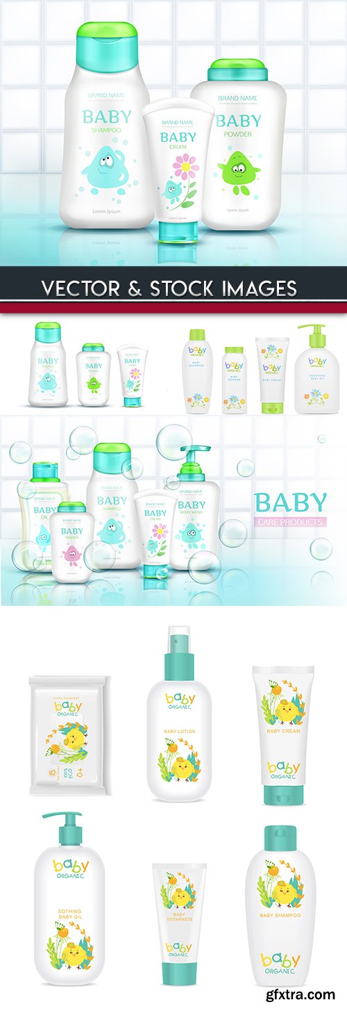 Baby cosmetics product bottle 3d illustration mockup