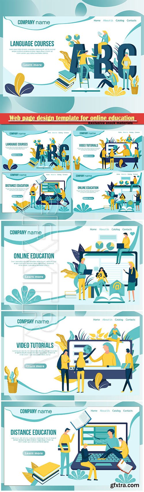 Web page design template for online education vector illustration
