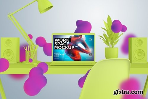 Creative one color mockup workspace macbook pro