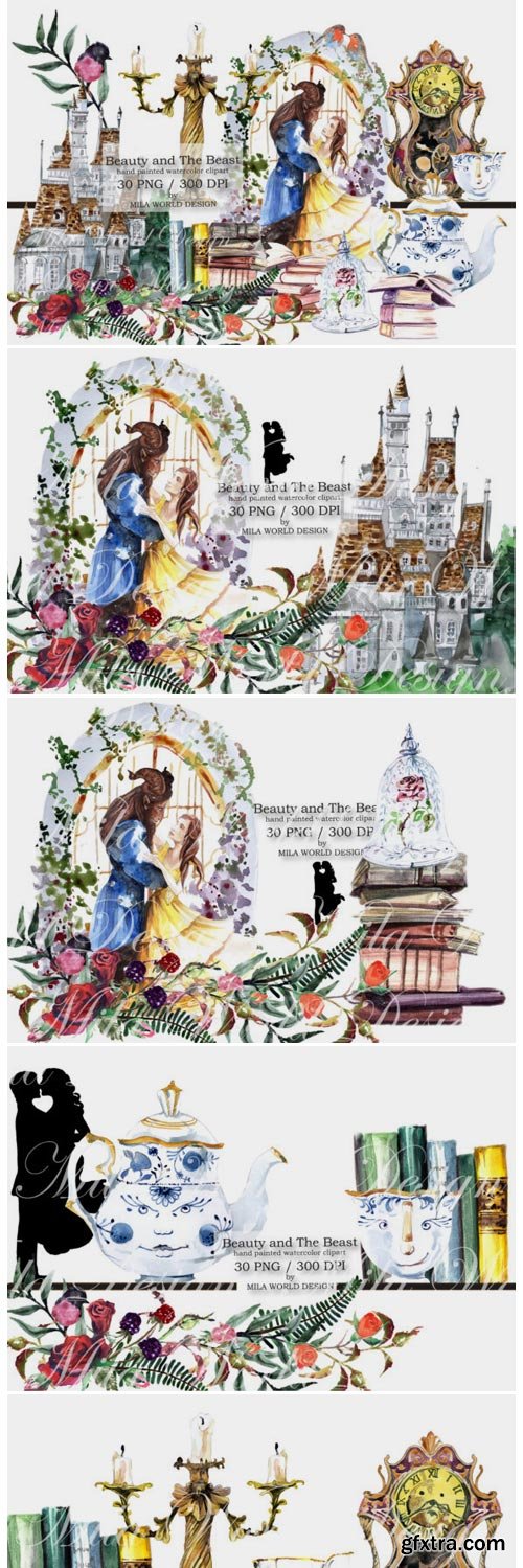 Beauty and the Beast Watercolor Clip Art 1575480