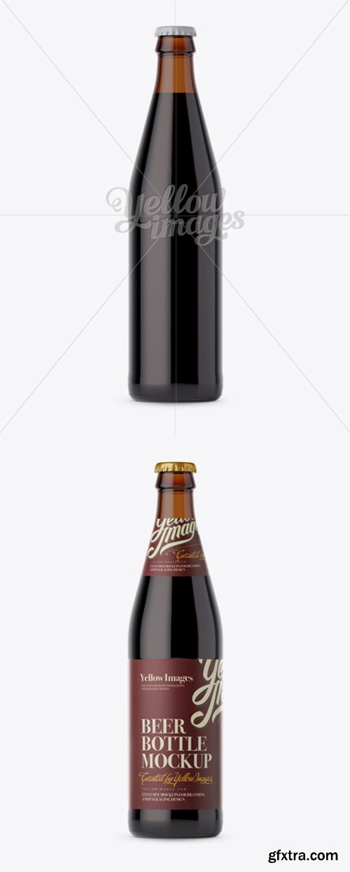 Amber Glass Bottle with Dark Beer Mockup 14006