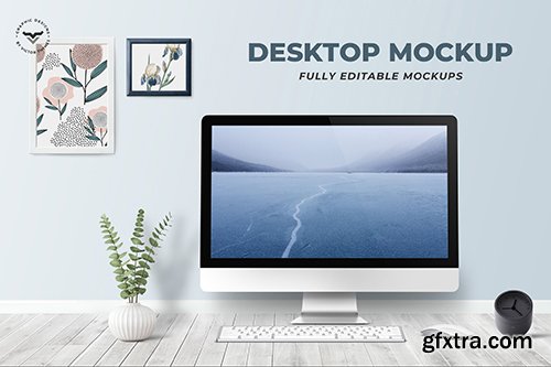 Desktop On Table Mockup