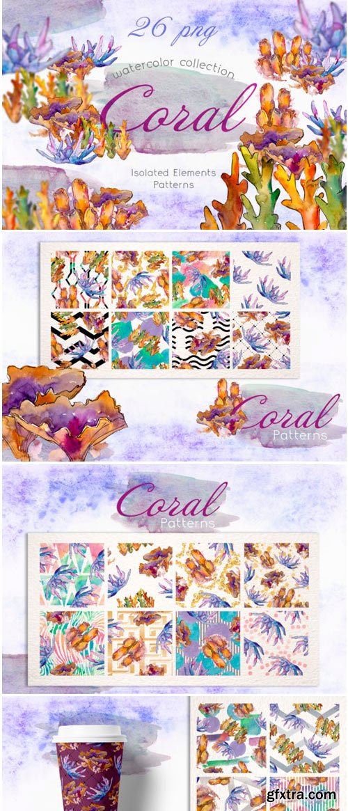 Watercolor Sea Corals PNG Set 1582758