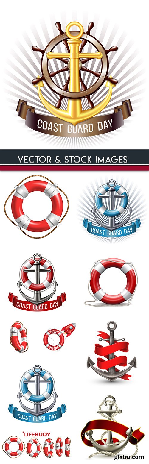 Lifebuoy and anchor with Rope Sea symbol design