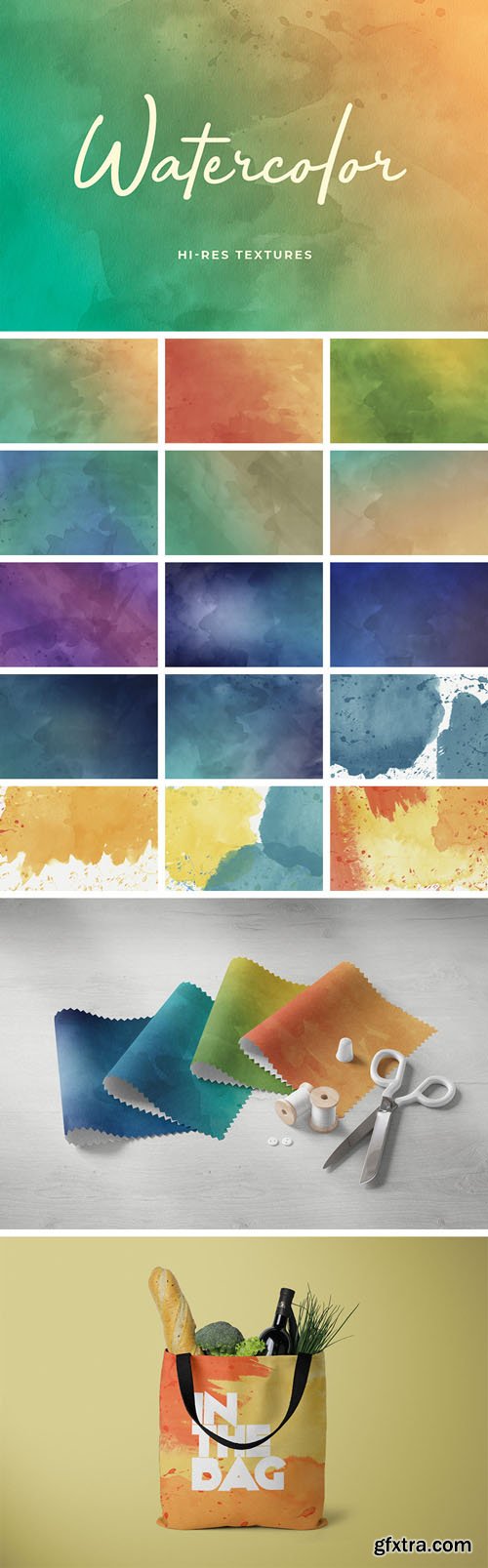 16 Watercolor Hi-Res Textures Set