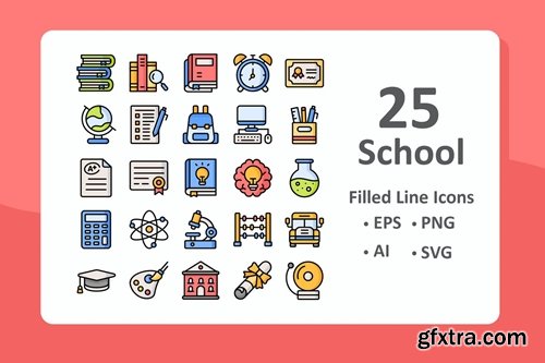 25 School Icons ( Filled Line )