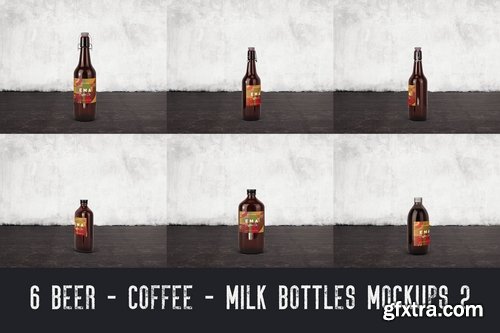 6 Beer Coffee Milk Bottles Mockups 2