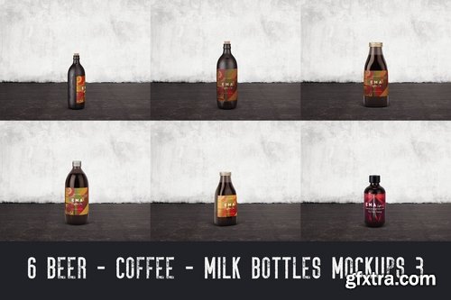 6 Beer Coffee Milk Bottles Mockups 3