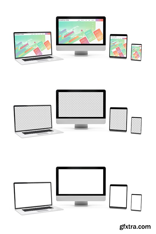 4 Screen Devices on White Background Mockup 253165915