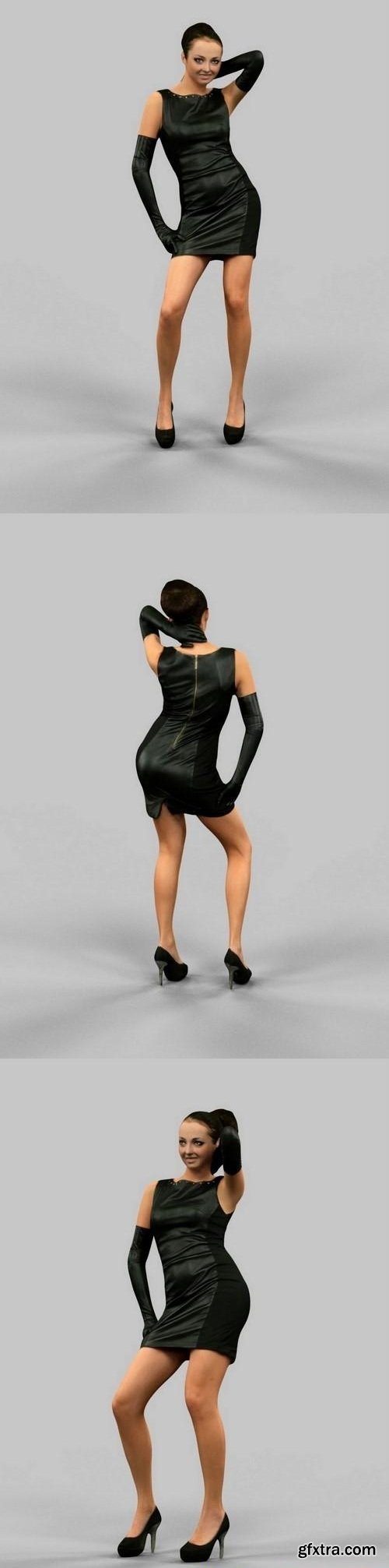 Girl in Leather dress and gloves 3D model