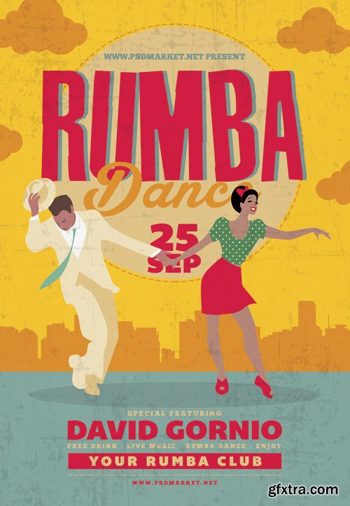 Retro rumba dance - Premium flyer psd template