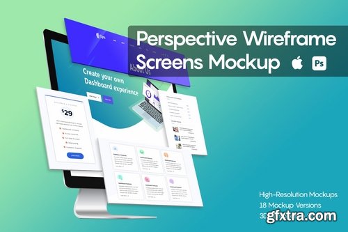Perspective Wireframe Screens Mockup