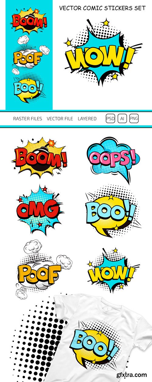 6 Comic Stickers in Vector