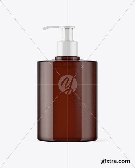 Amber Plastic Bottle with Pump Mockup 46221