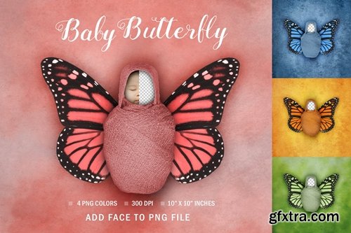 Newborn Baby Face Swap Digital Butterfly Portrait
