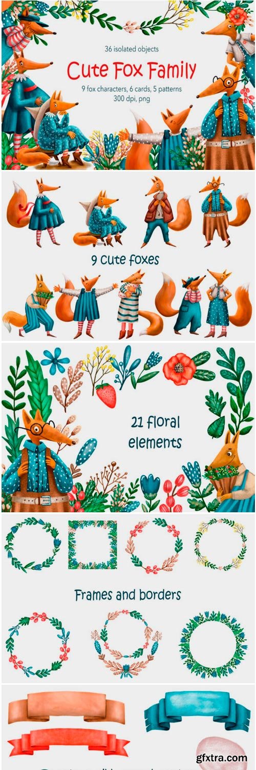 Cute Fox Family Clip Art Set 1617380