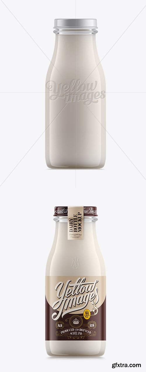 Glass Bottle W/ Milk Mockup 11780