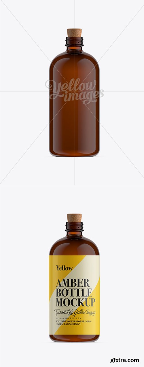 Amber Bottle W/ Cork Stopper Mockup 11777