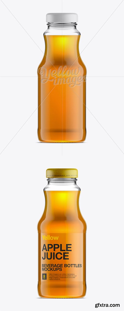 Glass Bottle W/ Apple Juice Mockup 11219