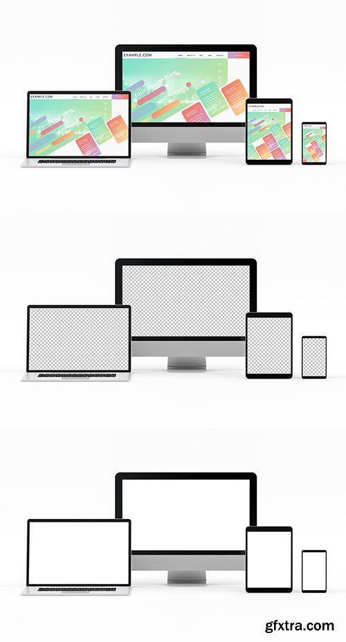 4 Devices Aligned on White Mockup 249384276