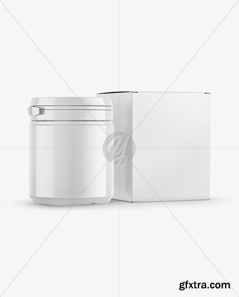 Glossy Plastic Jar w/ Glossy Box Mockup 46713