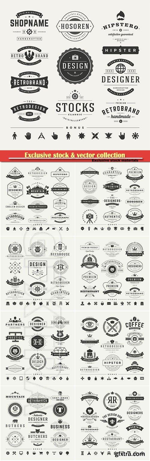 Vintage insignias or logos set, vector design elements, business signs