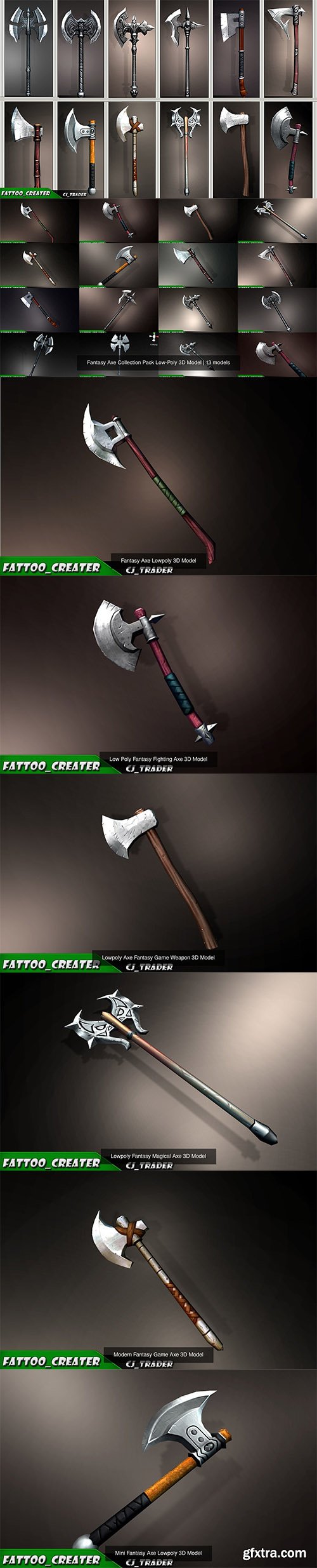 Cgtrader - Fantasy Axe Collection Pack Low-Poly 3D Model