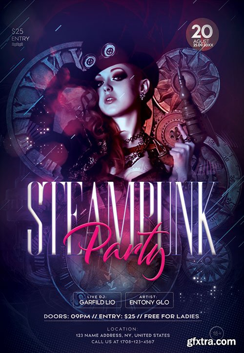 Steampunk party - Premium flyer psd template