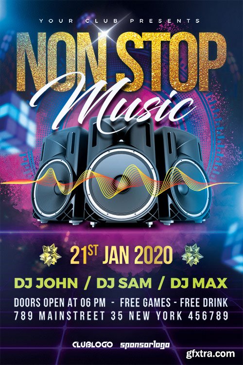 Non Stop Music Party - Premium flyer psd template