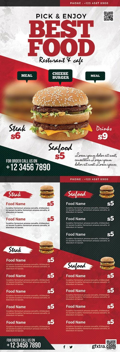 Restaurant Food Menu Table - Premium flyer psd template